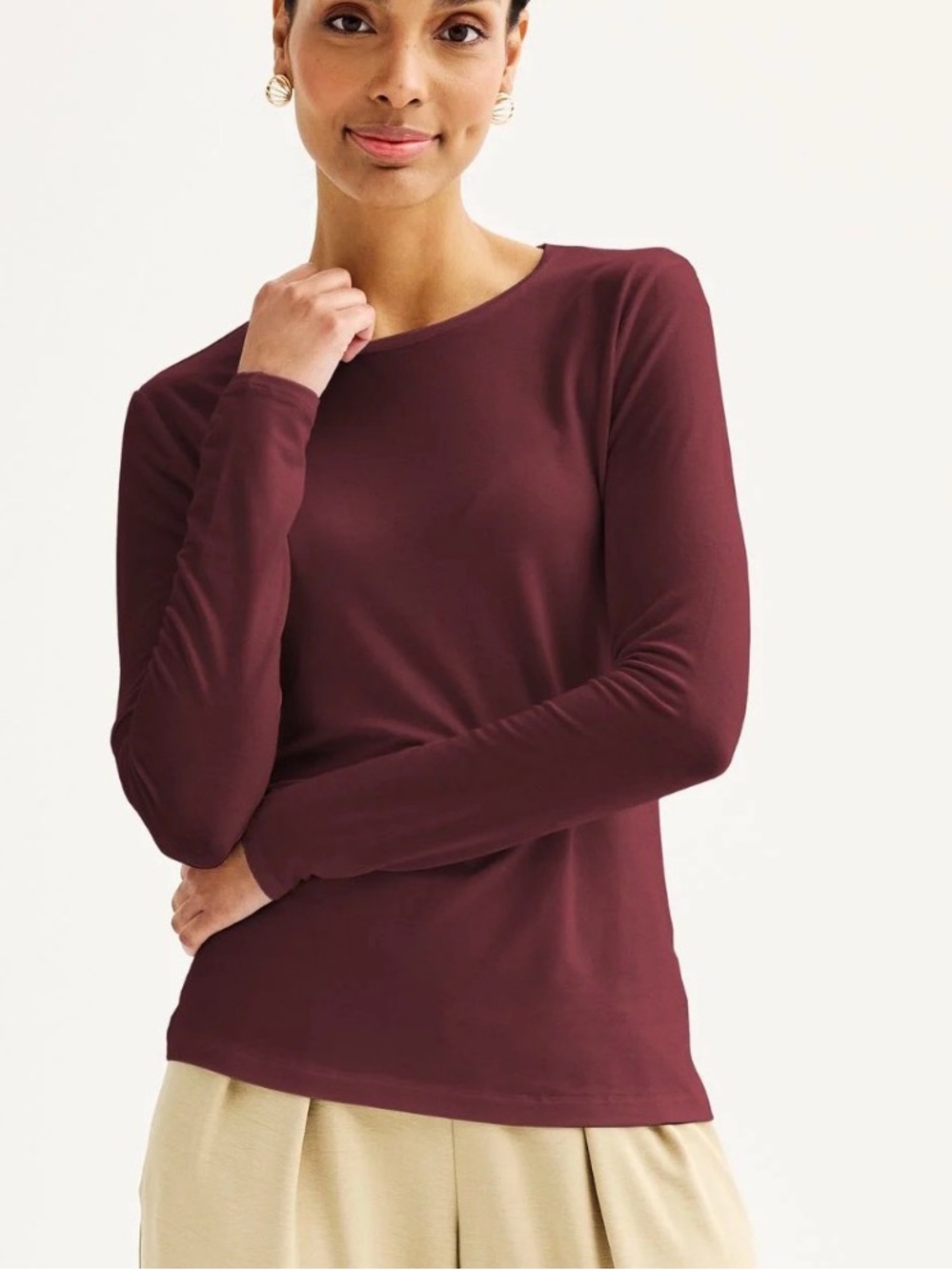NWT Nine West Long Sleeve Crewneck Top in Wine